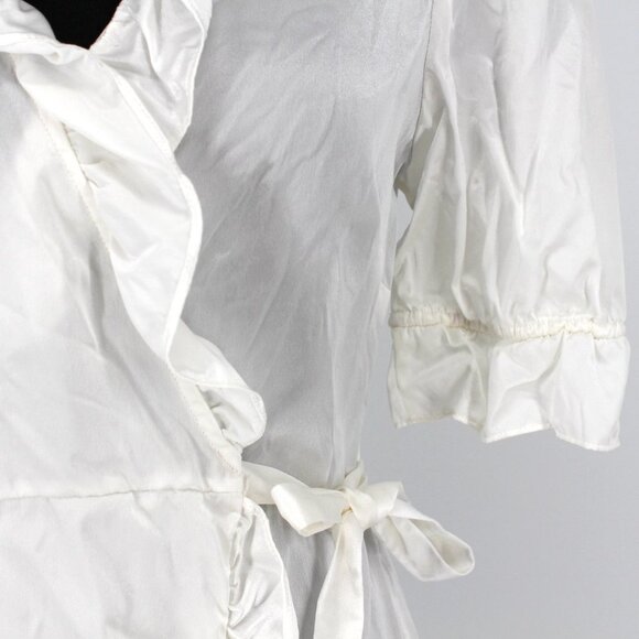Hill House Nima Wrap Dress White Silk Mini V-Neck Robe Ruffle Trim Small S NEW - Picture 6 of 9